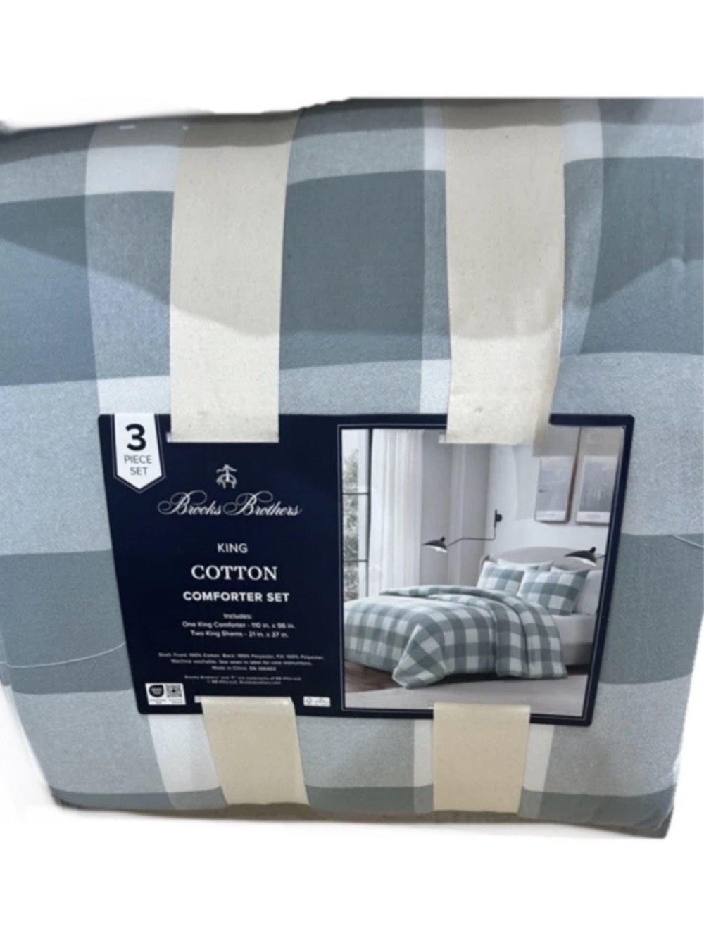 Brooks Brothers King Green Plaid Cotton Comforter Set 110”x96”
